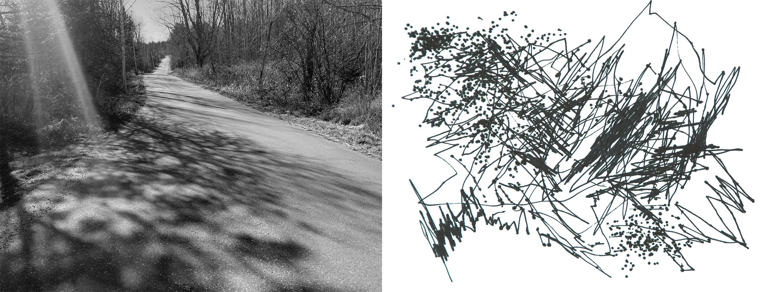 Drawing The Maine Roads II - archival pigment print, ink drawing, 6 x 16 inches