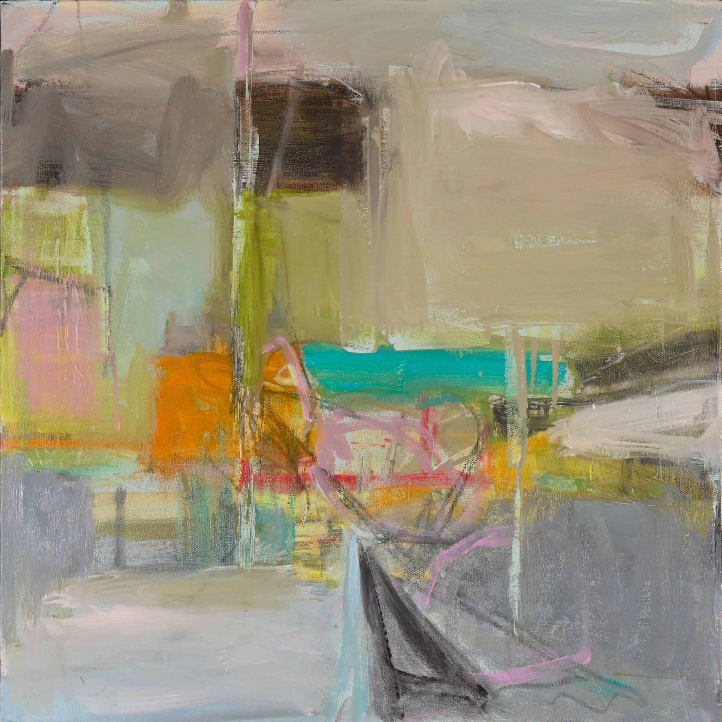 'Fog of Reminiscence' - oil, pigment stick, graphite, crayon/canvas
18 x 18 x 1.5 inches 