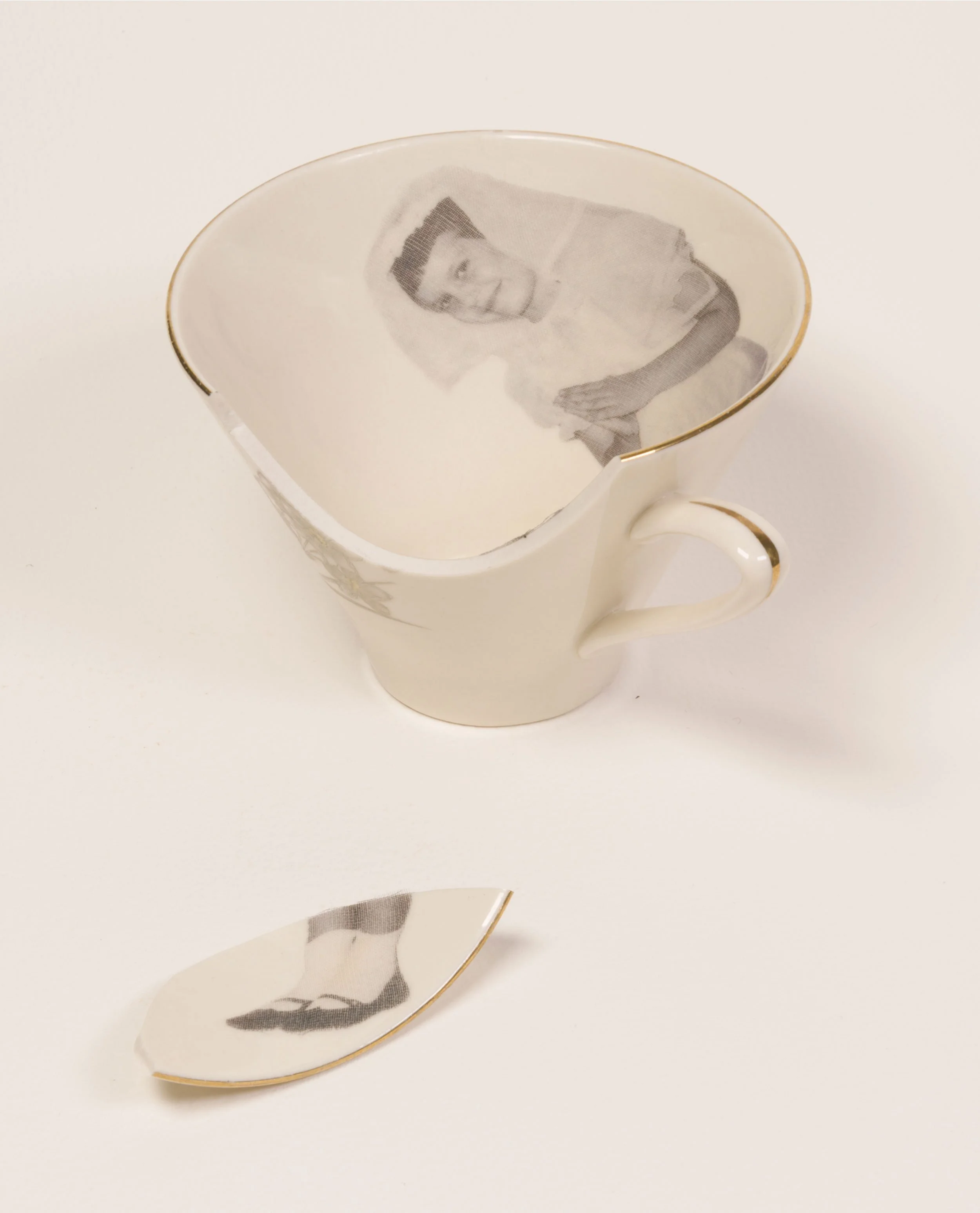 Cup of Communion - vintage teacup, vintage photograph, silk organza  
2.75 x 3.5 x 4.25 inches