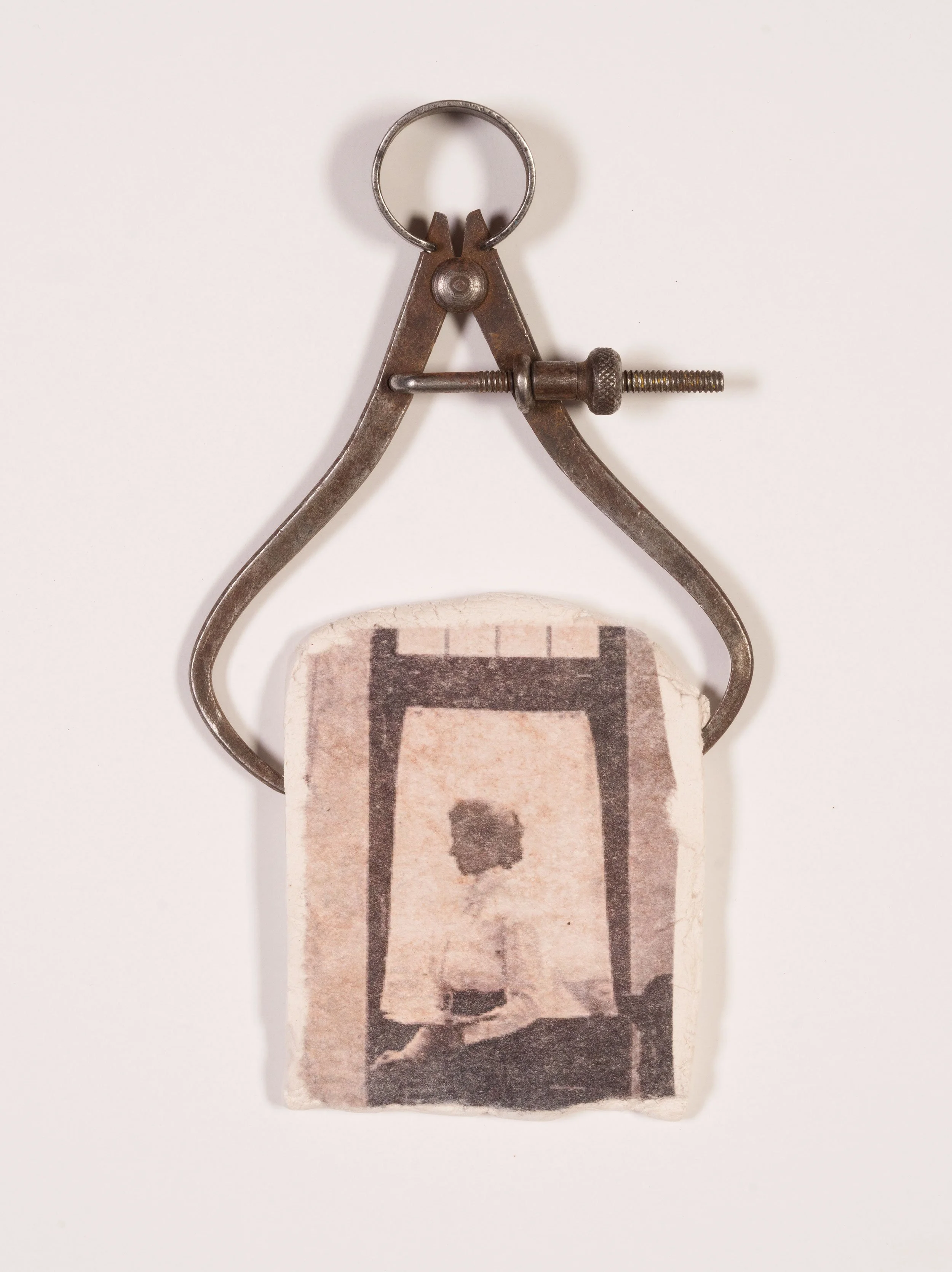 Measure of Purpose - vintage caliper, paper clay, vintage family photograph  
6 x 3.25 inches