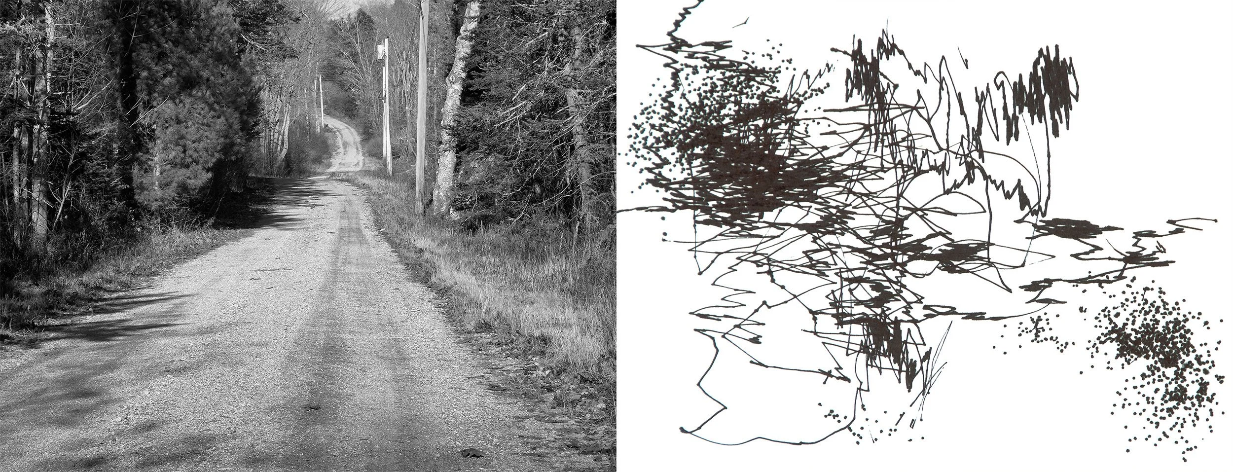 Drawing The Maine Roads III - archival pigment print, ink drawing, 6 x 16 inches
