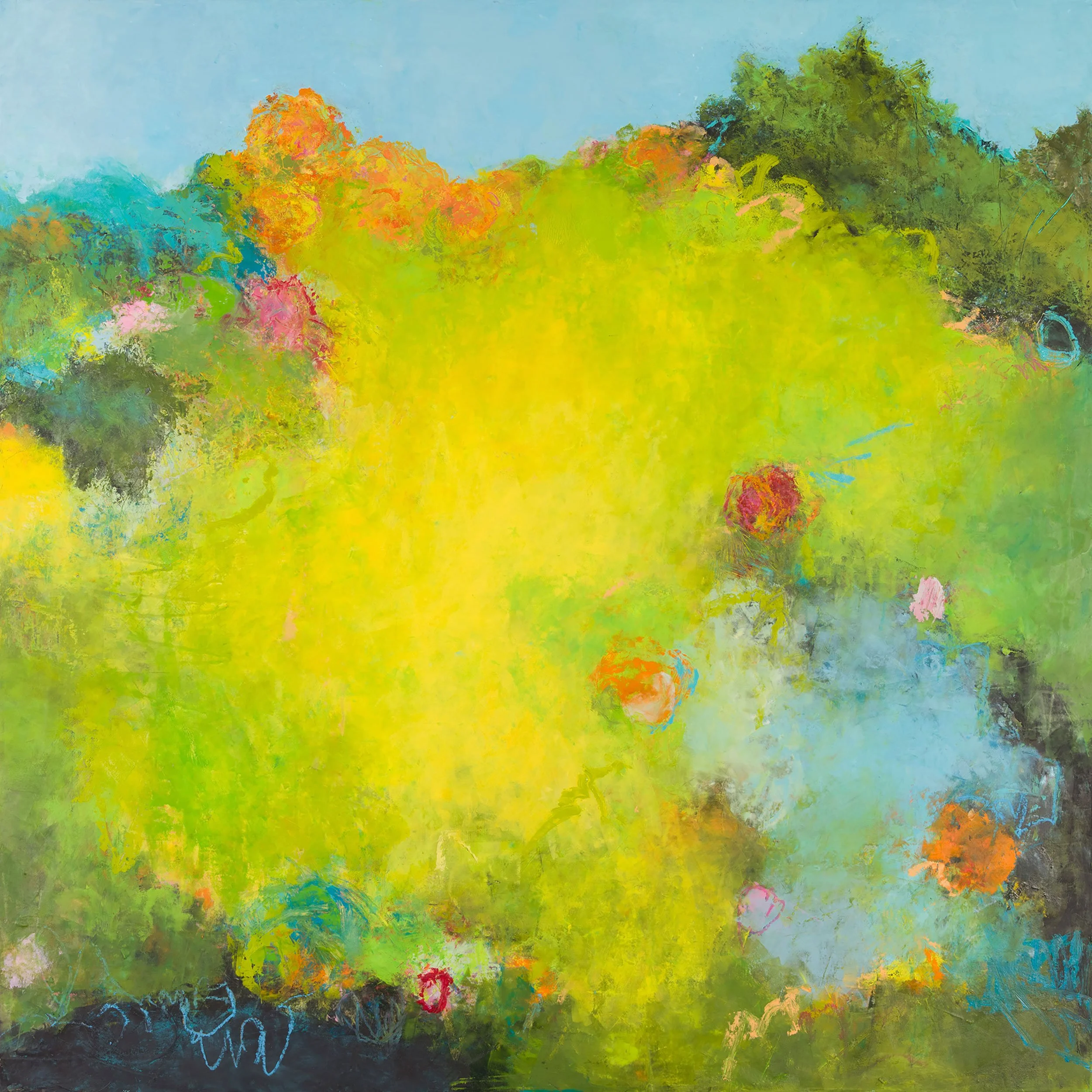 'Fields of Wonder' - cold wax, oil, pigment stick, crayon/panel
36 x 36 x 2.5 inches
private collection