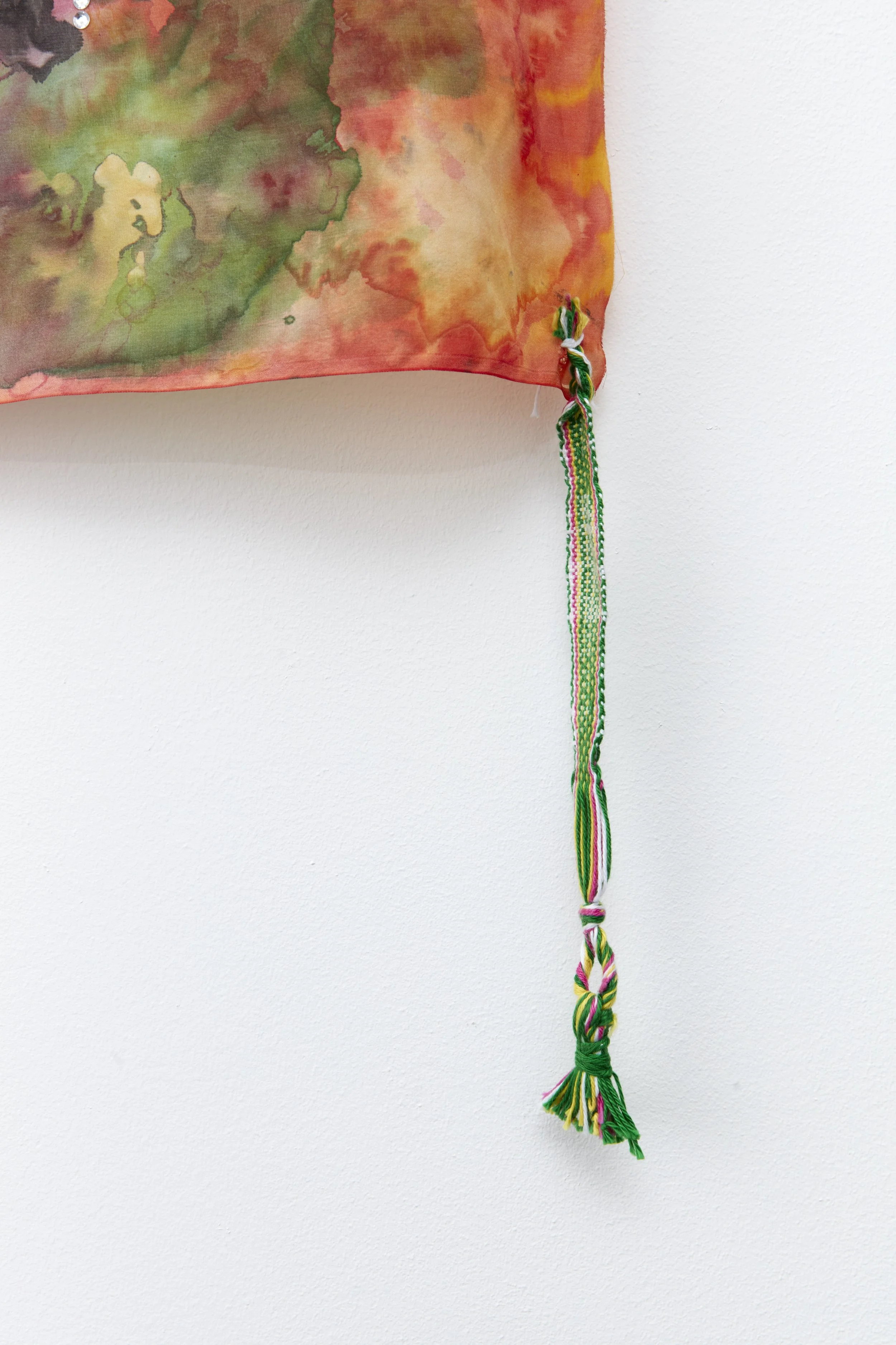 "Moth Cape: Big Crybaby" 2020, silk dye on silk, cotton thread, diamantes (detail).