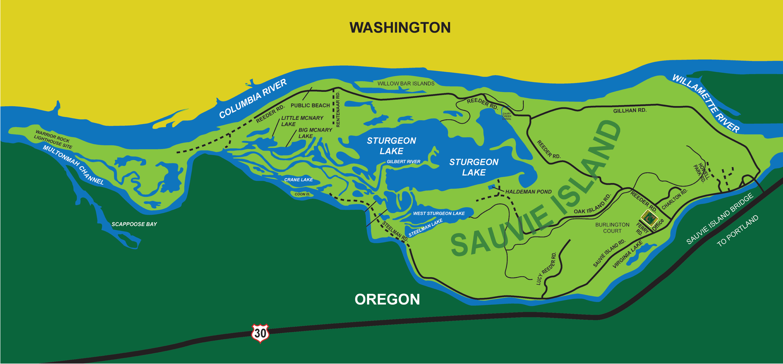 Map of Sauvie Island waterways