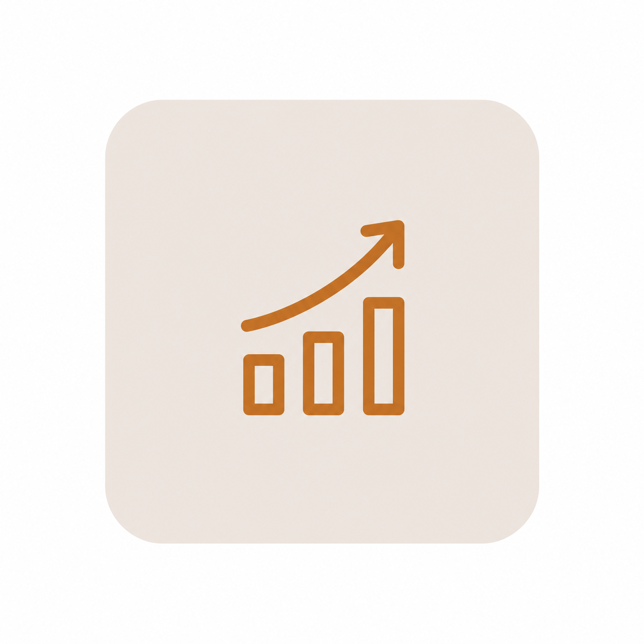 Icon of a bar graph with an upward trending arrow.