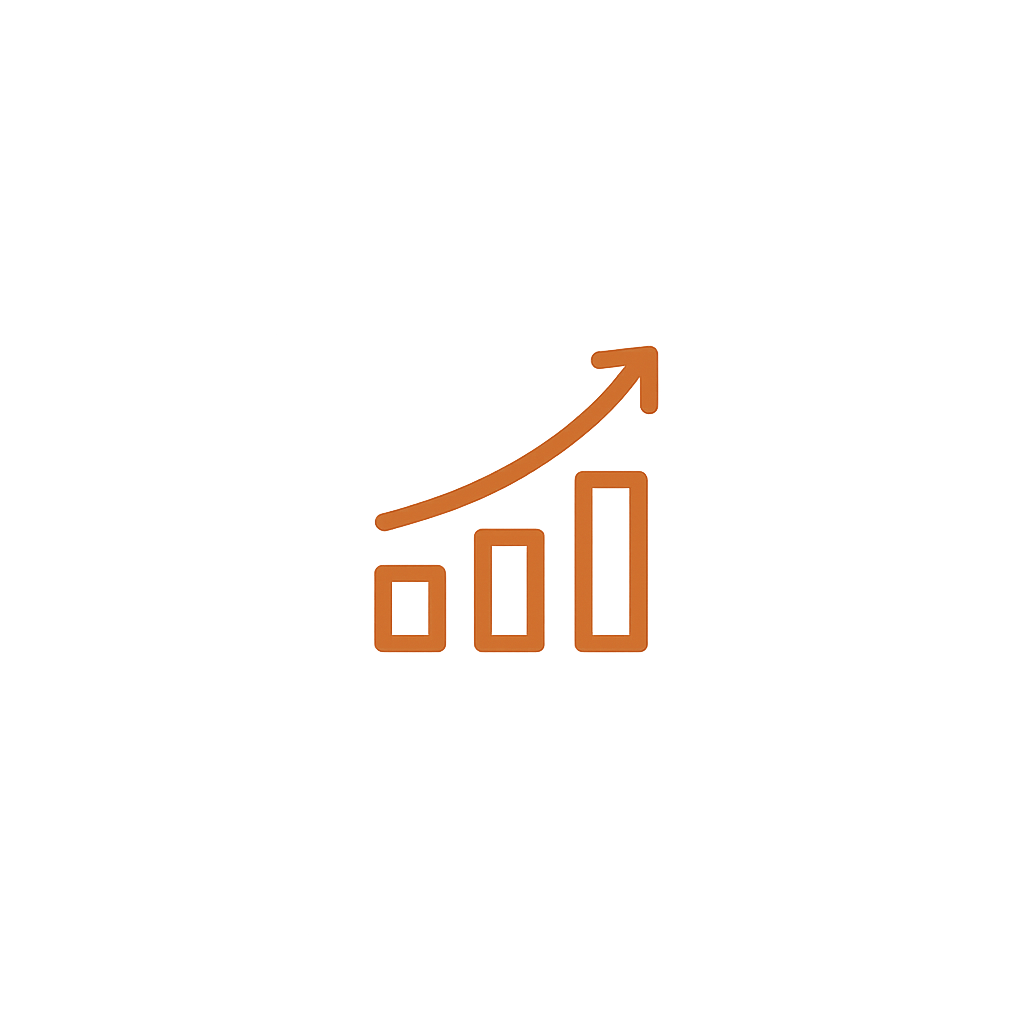 A black background with a rising bar chart and an upward arrow in orange color.