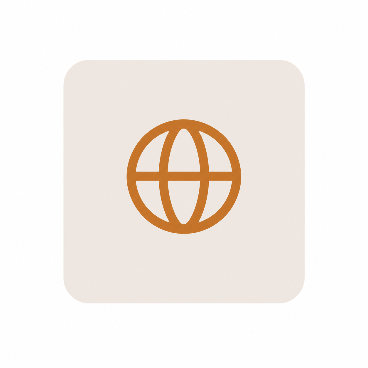 Icon of a globe in a bronze color on a white background.