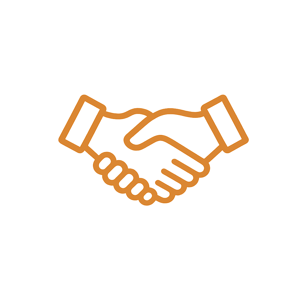 Outline drawing of a handshake symbolizing agreement or partnership.