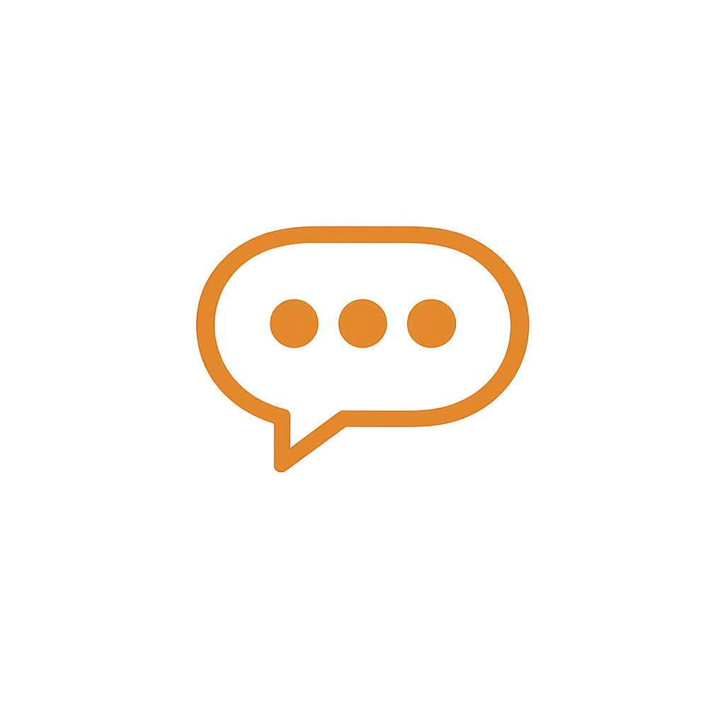A black screen with an orange speech bubble icon containing three dots, representing a message or chat feature.