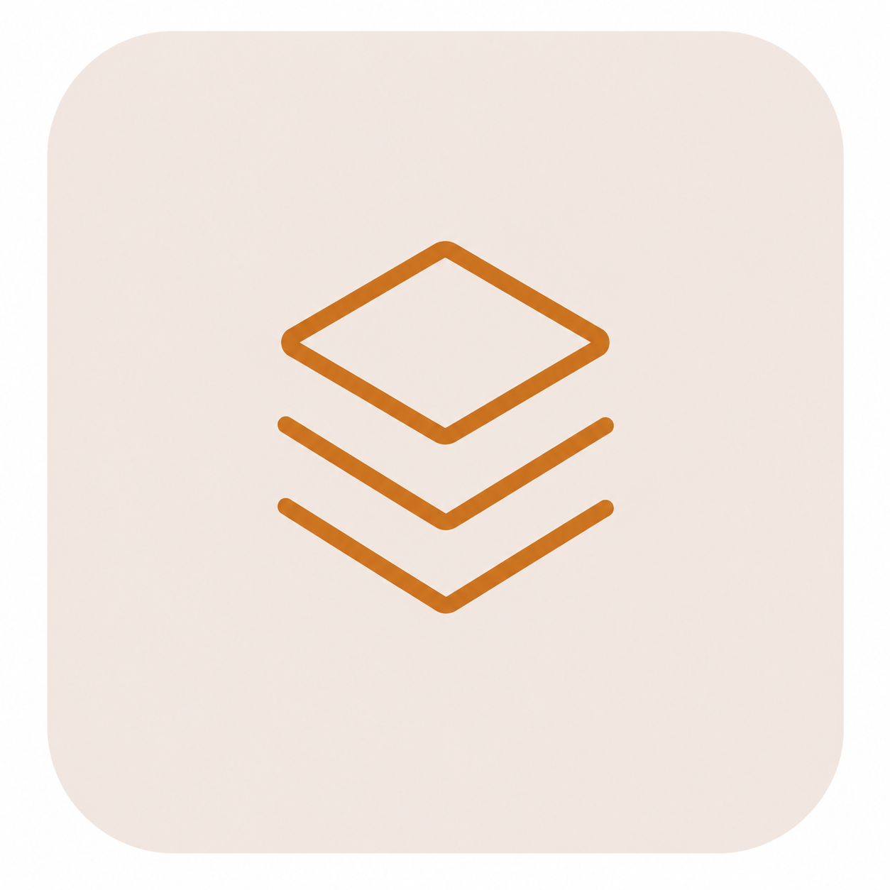 Icon of three stacked layers with a diamond shape on top, representing layers or stacking.