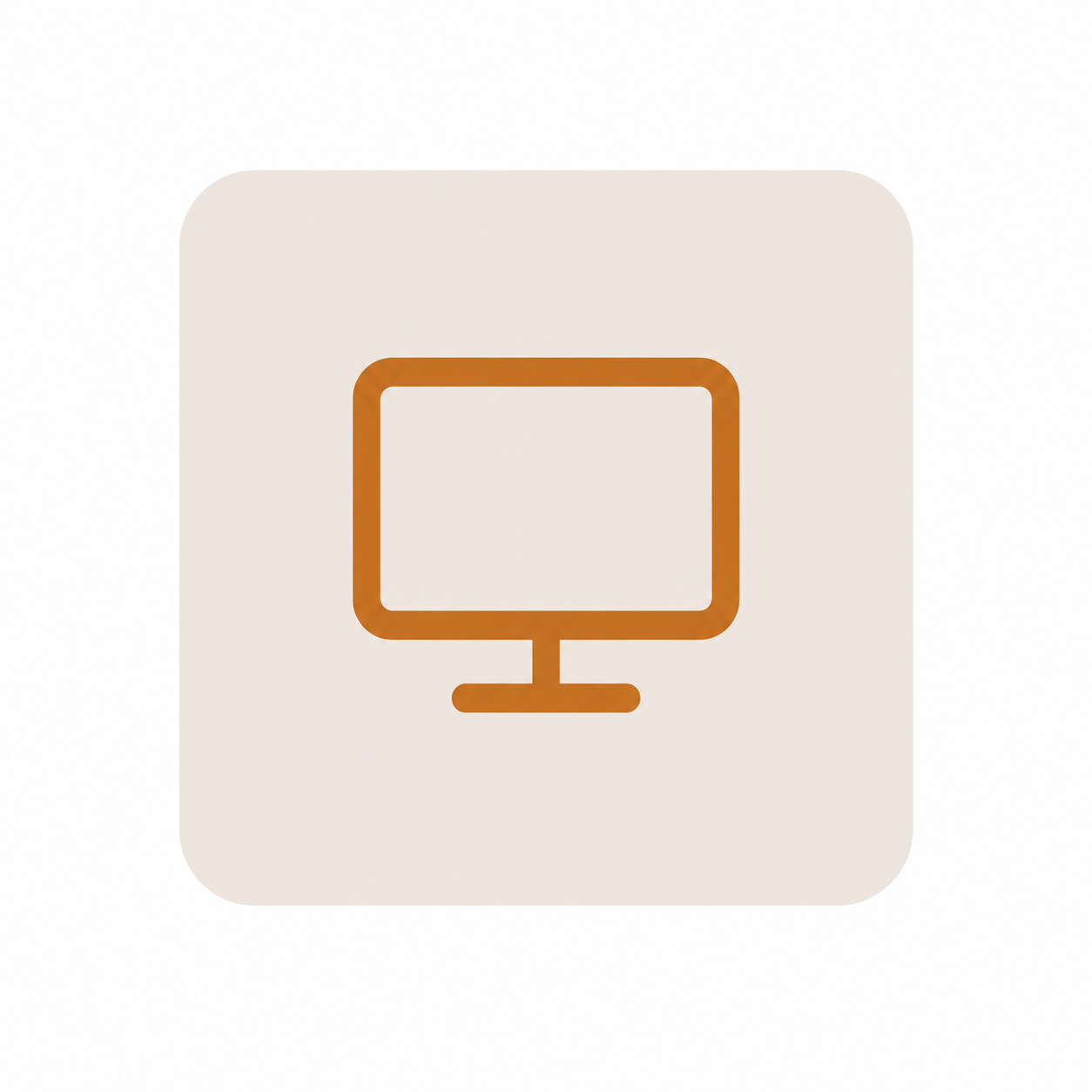 Icon of a computer monitor with a brown outline on a white background.