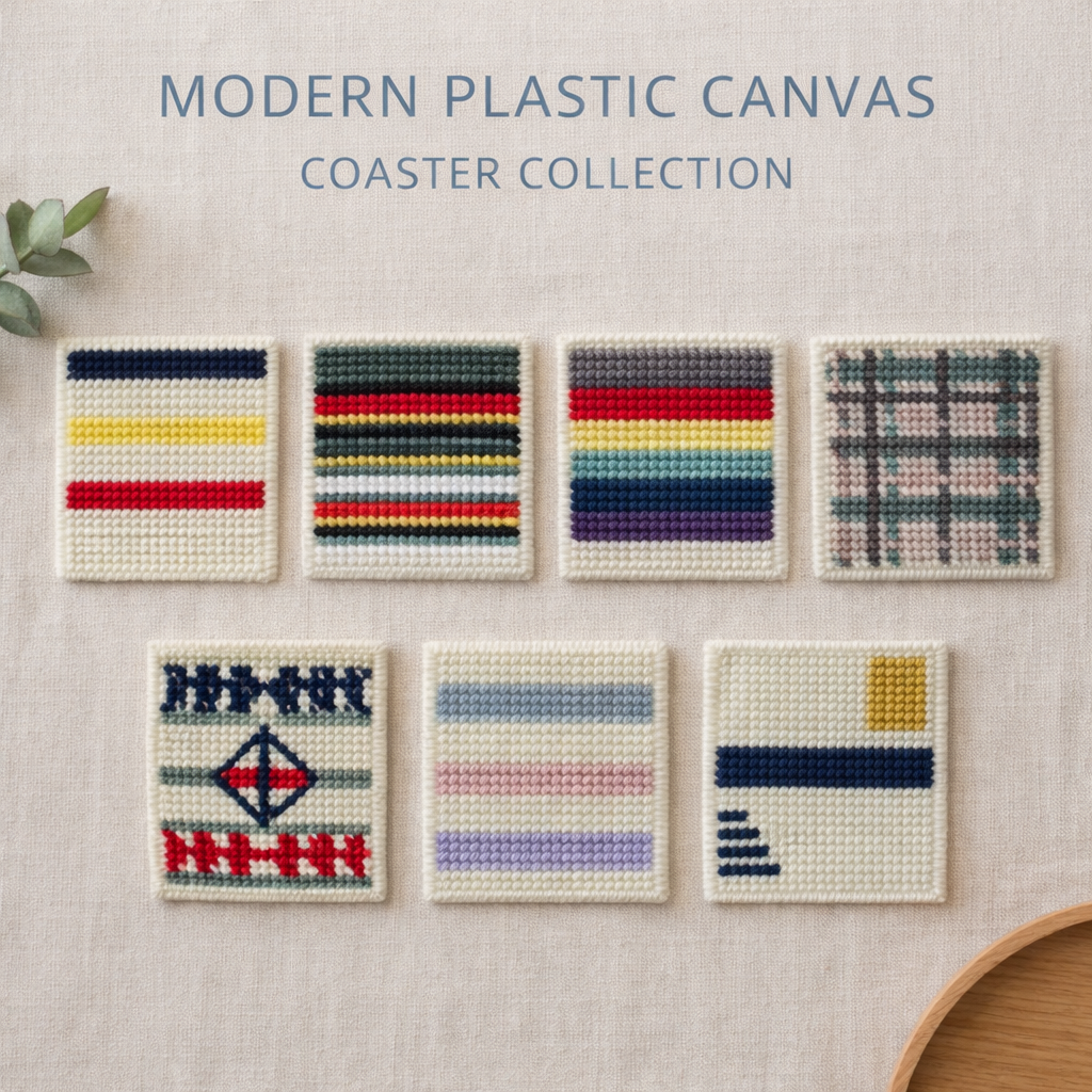 Plastic Canvas Coaster Pattern Set - Modern Lodge Blanket