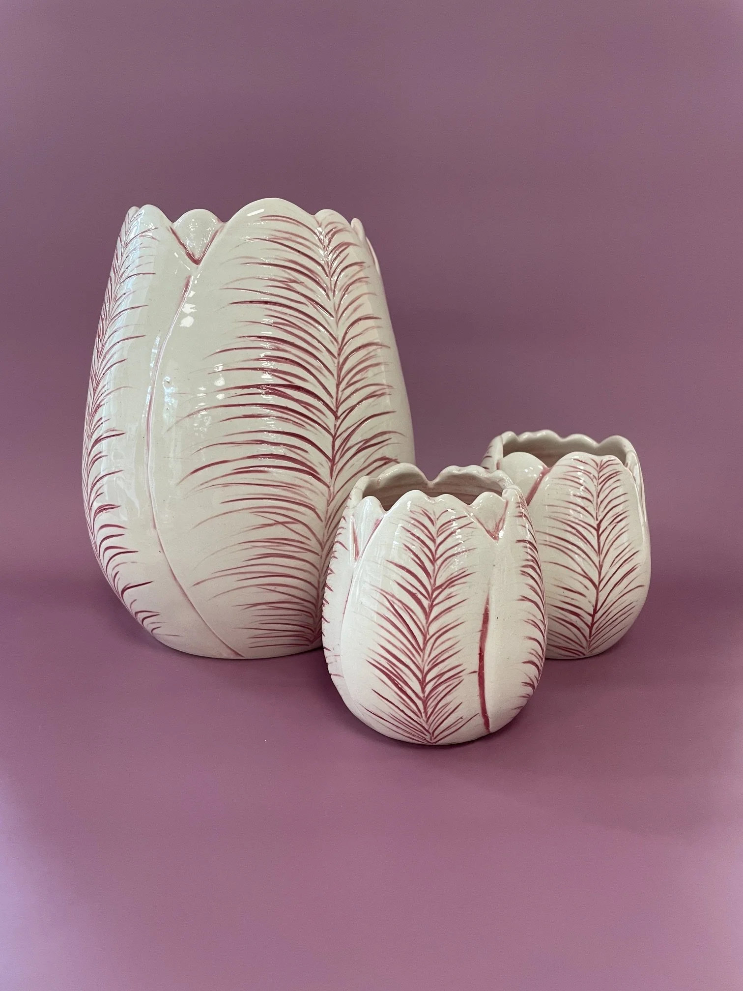 Carmine Striped Tulip Vases