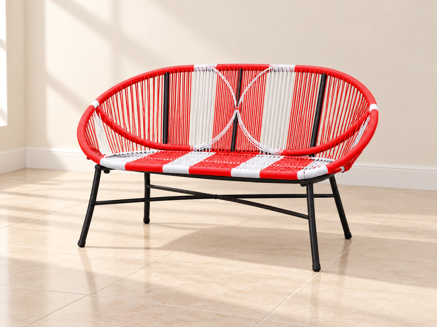 Loveseat rojo y blanco en interior crema-5.png
