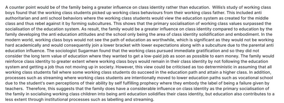 A-Level Sociology 26-Marker Paragraph