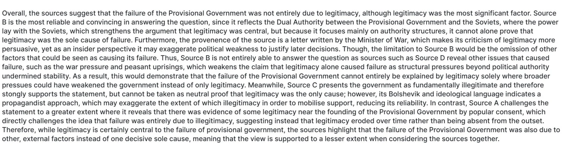 A-Level History Source Analysis Paragraph