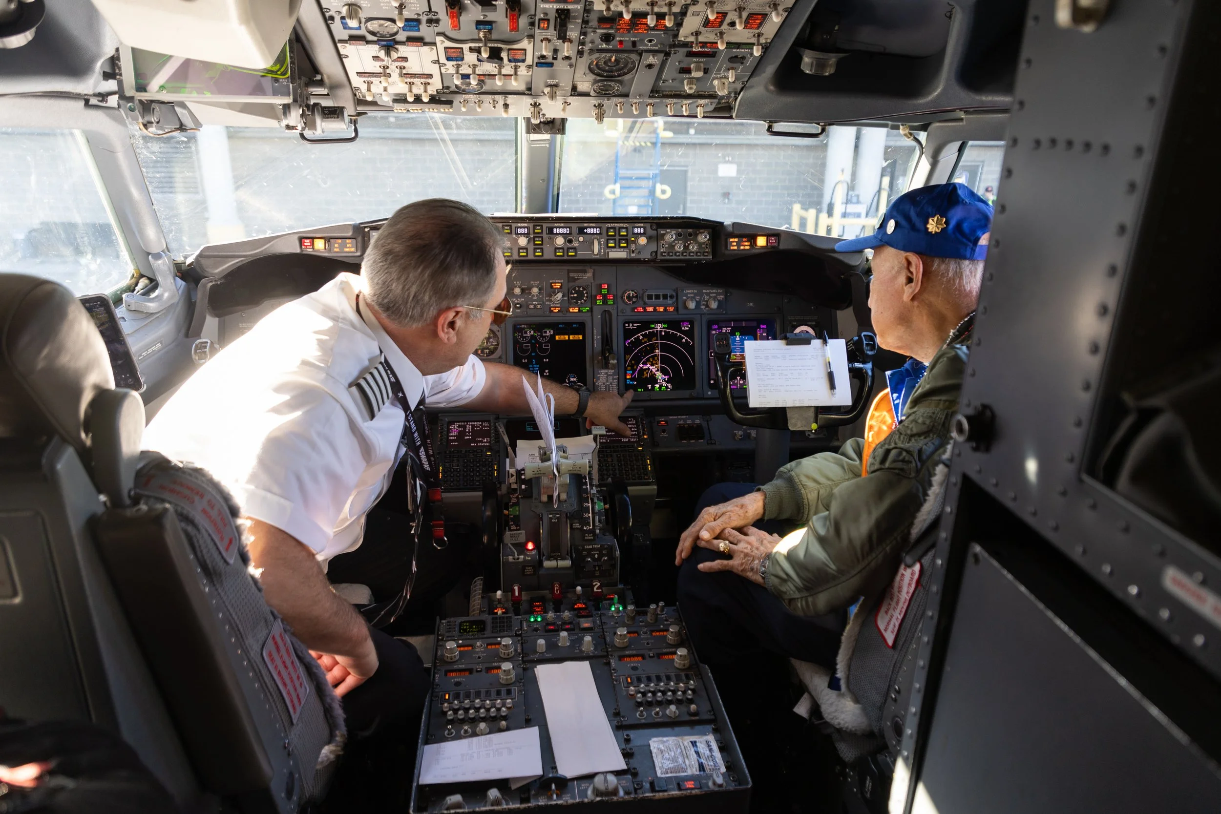 November 2023 - Father and son in the flight deck on a Southwest Airlines Honor Flight.