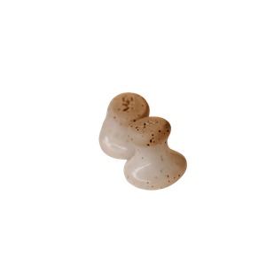 A small cluster of white mushrooms with brown spots.