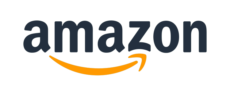 Amazon logo with black text and orange arrow underneath
