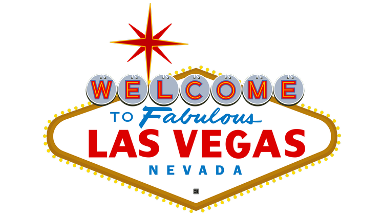 The iconic Las Vegas welcome sign with the words "Welcome to Fabulous Las Vegas Nevada," decorated with a star at the top.