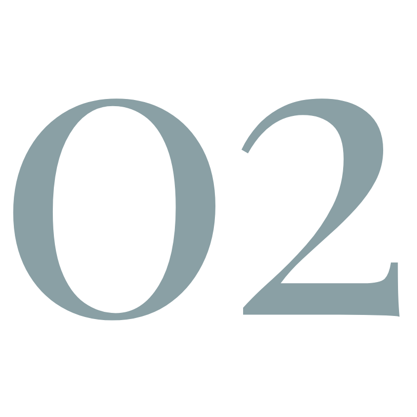Large gray number '02' on a black background.