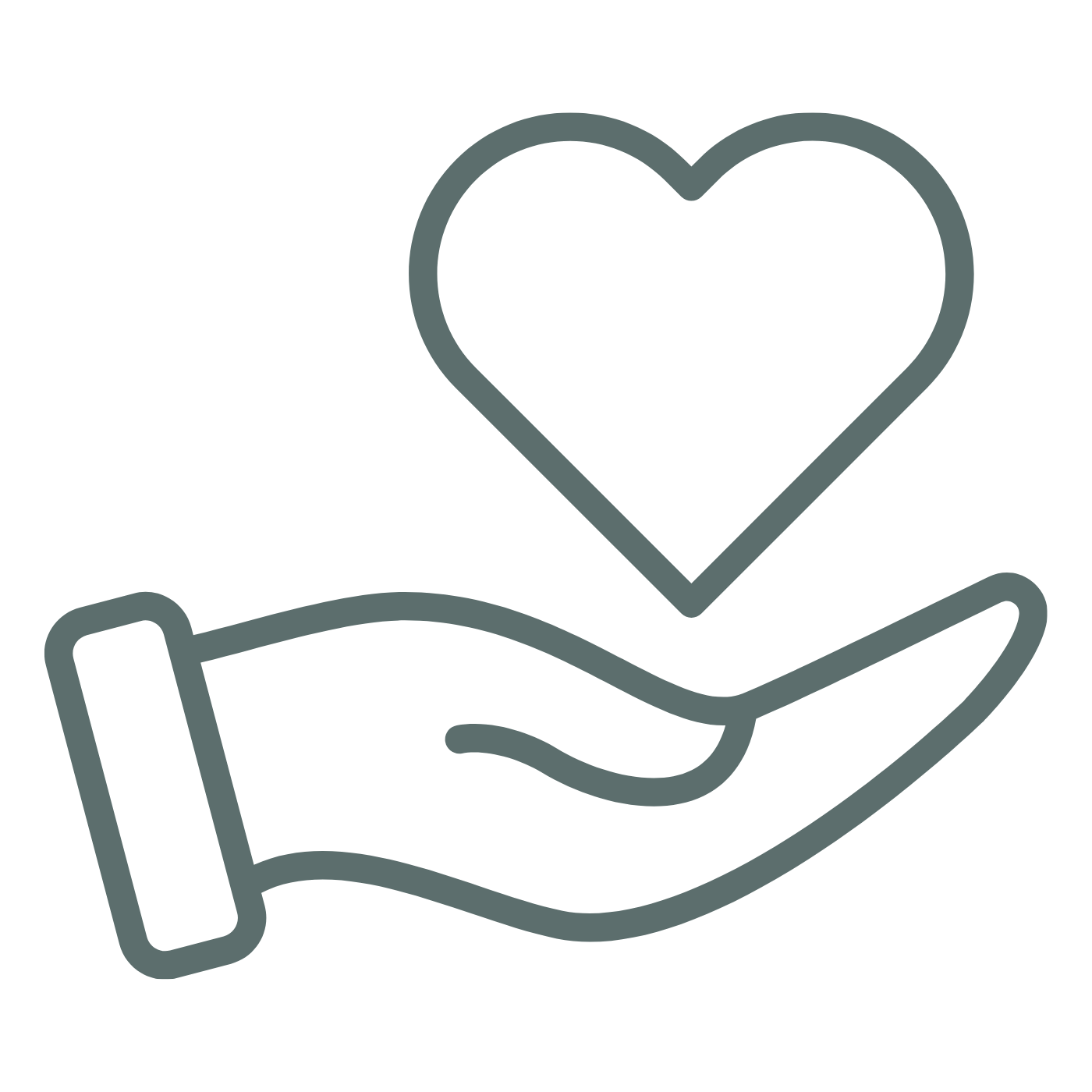 Line drawing of a hand holding a heart.