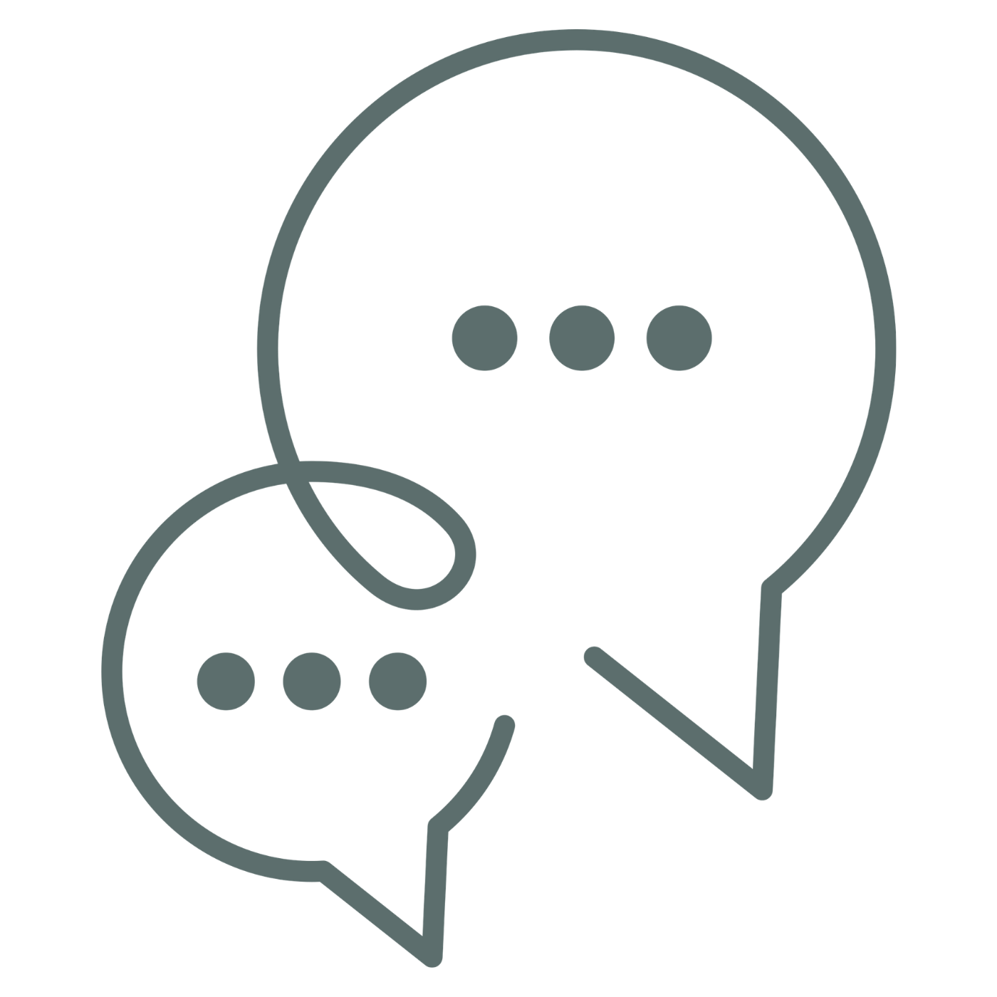 Two speech bubbles connected, featuring three dots inside each, representing communication or conversation.