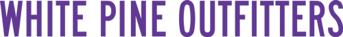 Text saying 'WHITE PINE OUTFITTERS' in purple letters on a dark background.
