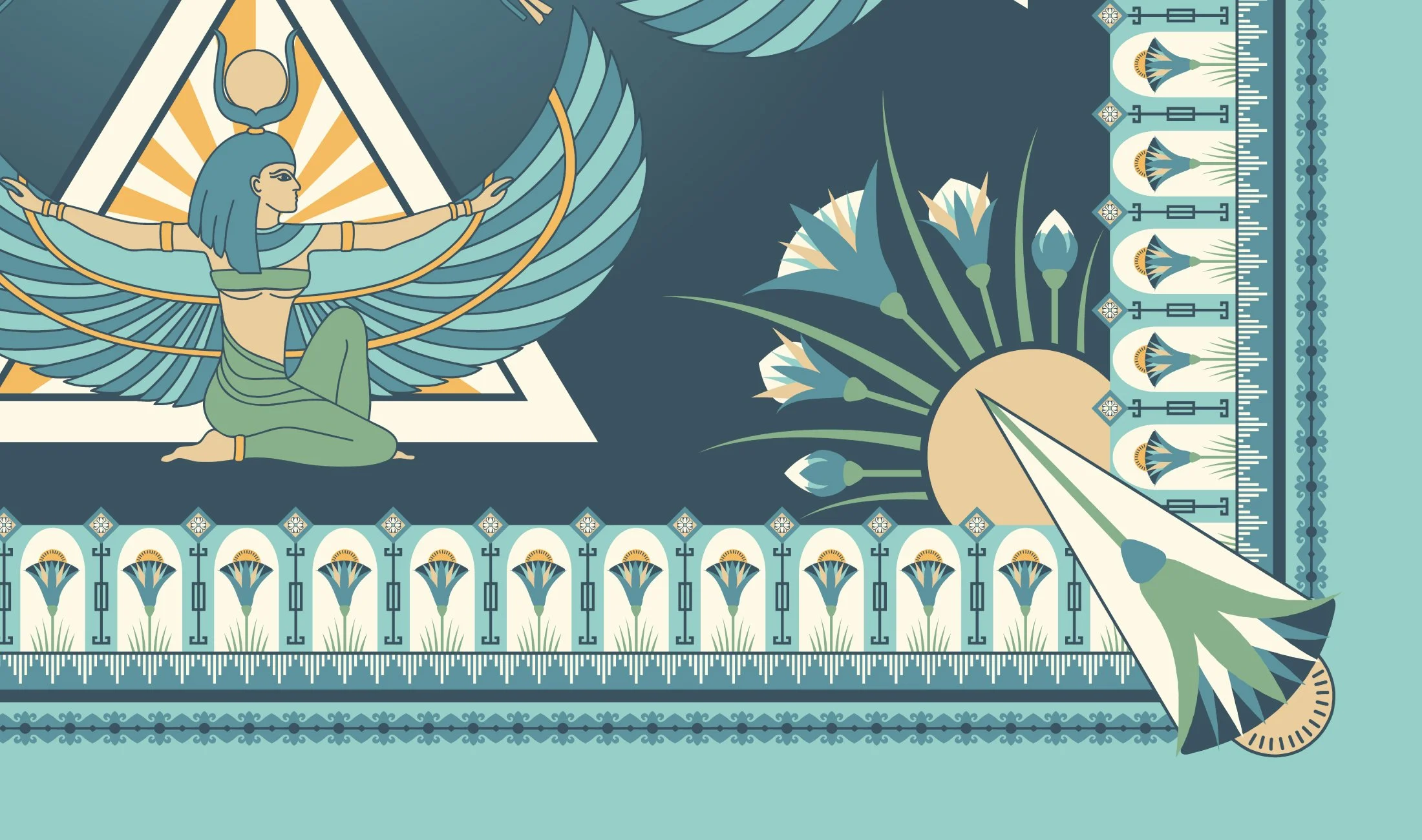 Hand-drawn symbolic textile pattern with winged motif and geometric composition, Cultural & Symbolic by SeaClaire Design