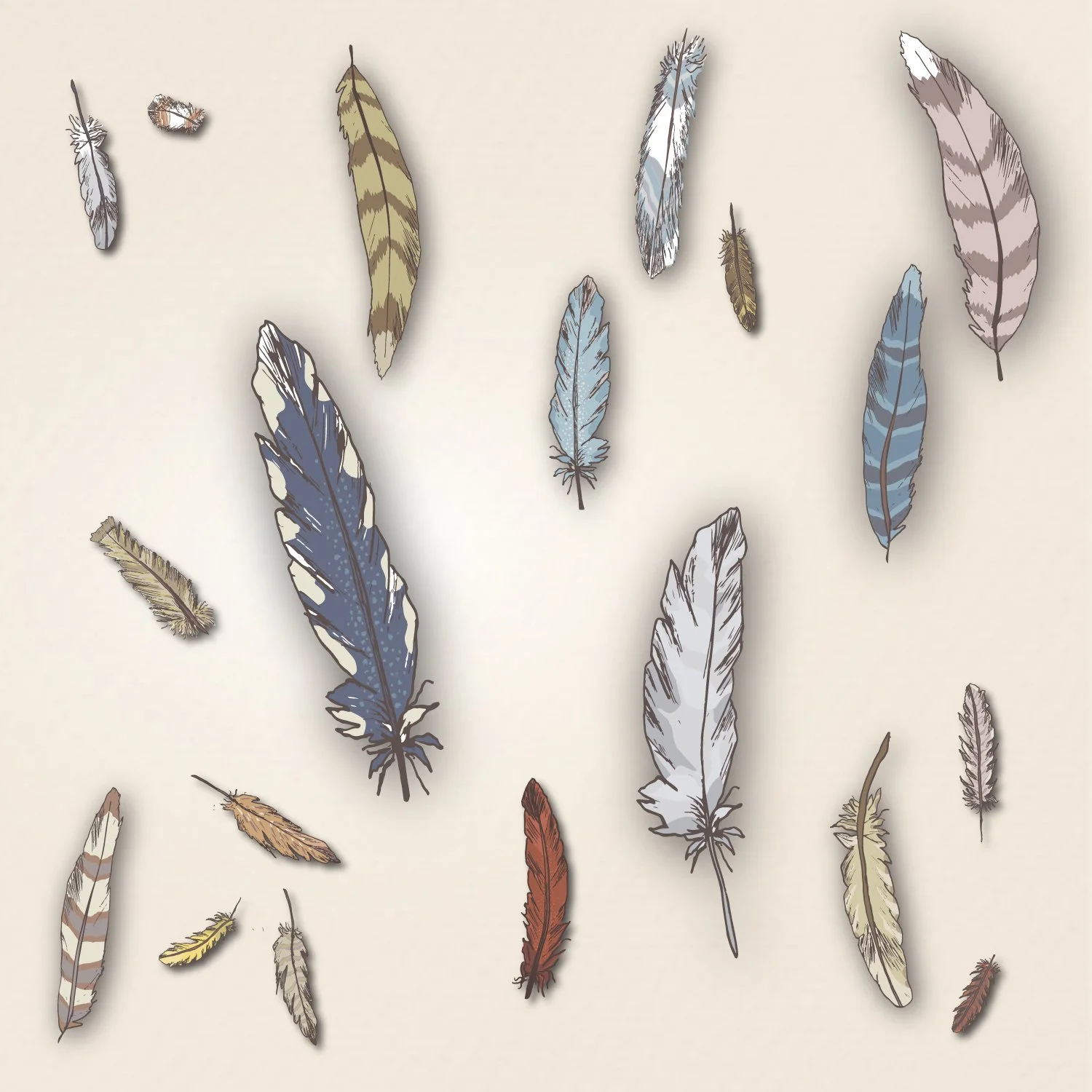Hand-drawn feather study with minimal composition and open spacing, Studies & Atmospherics by SeaClaire Design