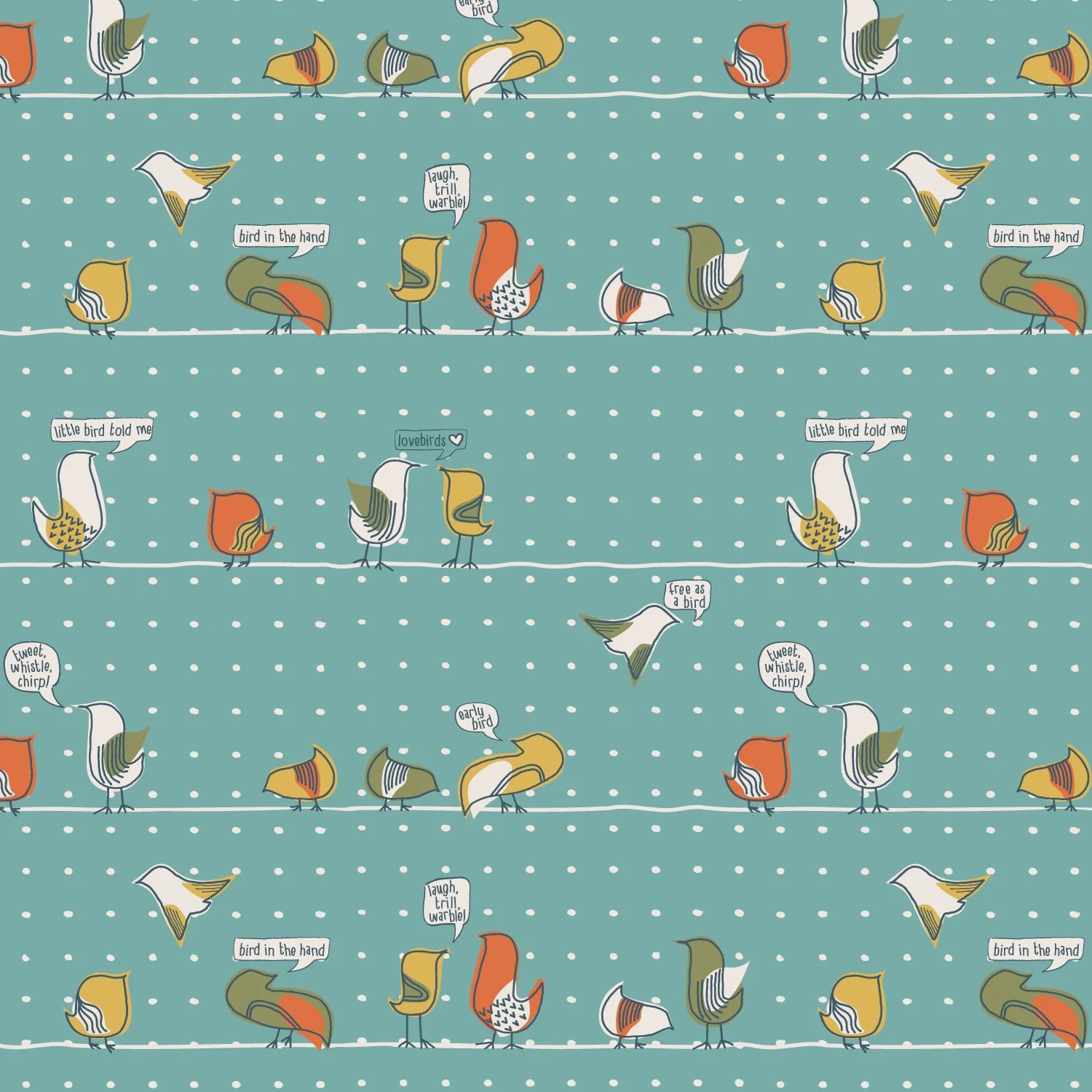 Hand-drawn midcentury-inspired textile pattern with layered botanical shapes and rhythmic spacing, Midcentury Whimsy by SeaClaire Design