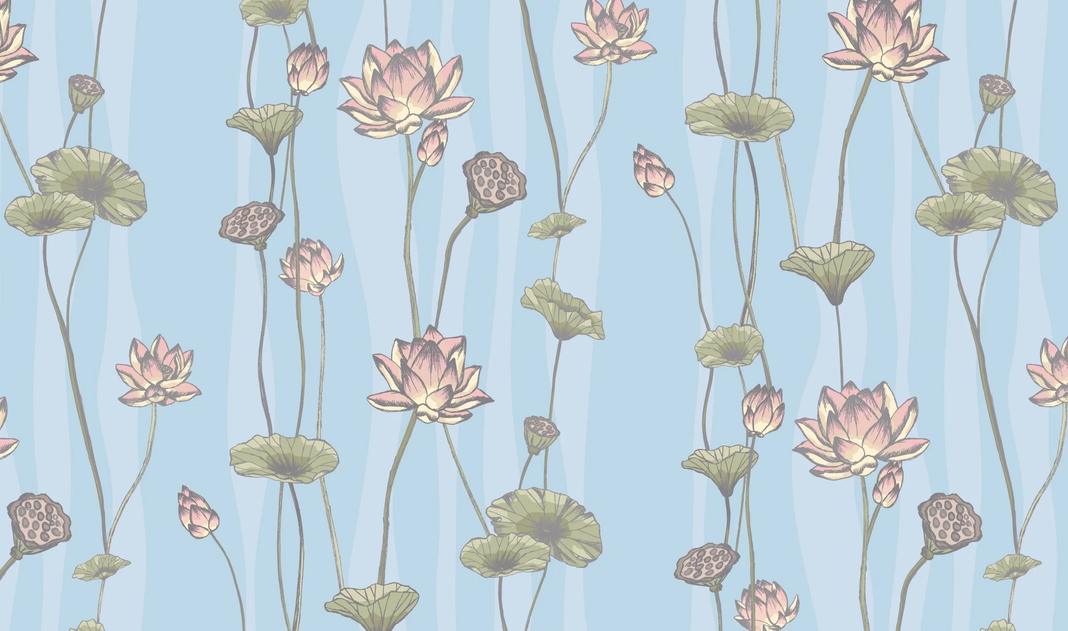Hand-drawn lotus botanical textile study with minimal composition, Studies & Atmospherics by SeaClaire Design