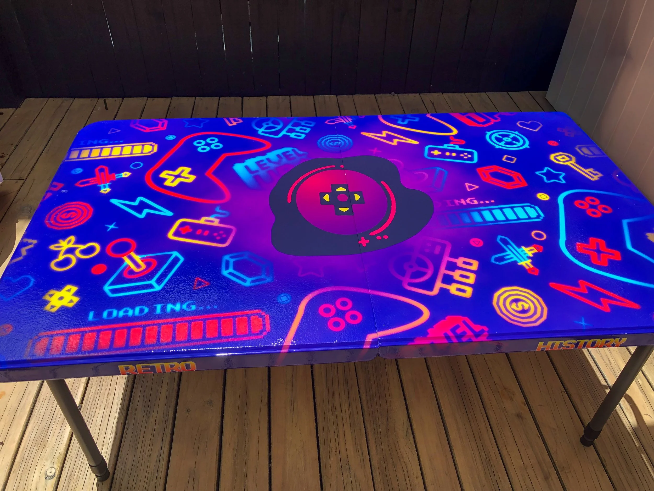 Custom retro gaming table wrap design created for Retro History.