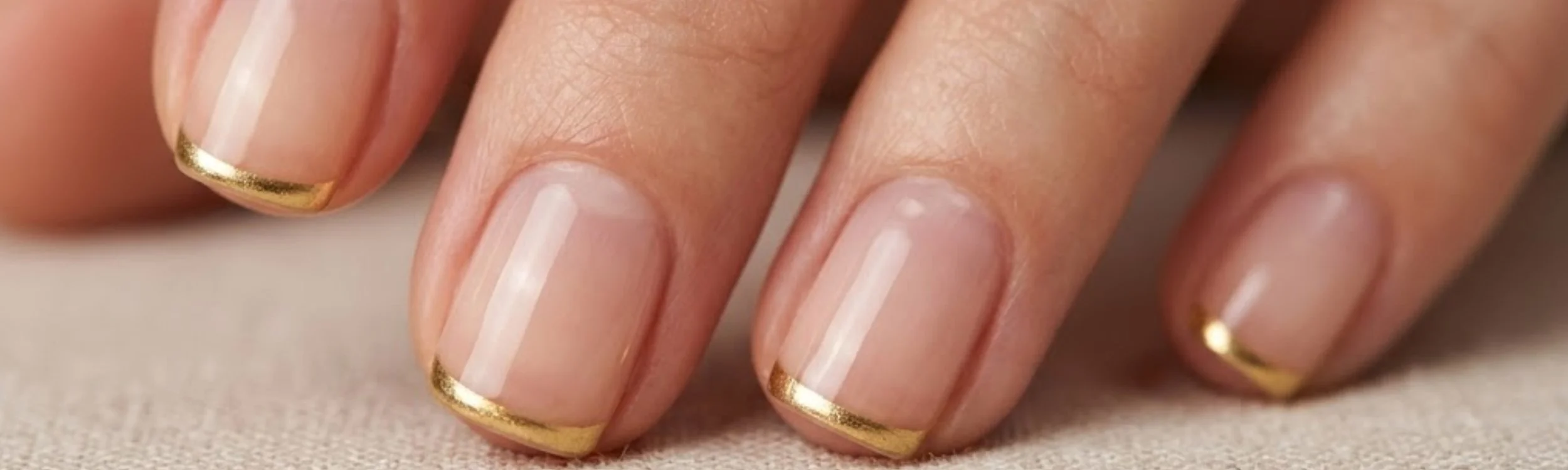 Natural nails with thin gold French tips