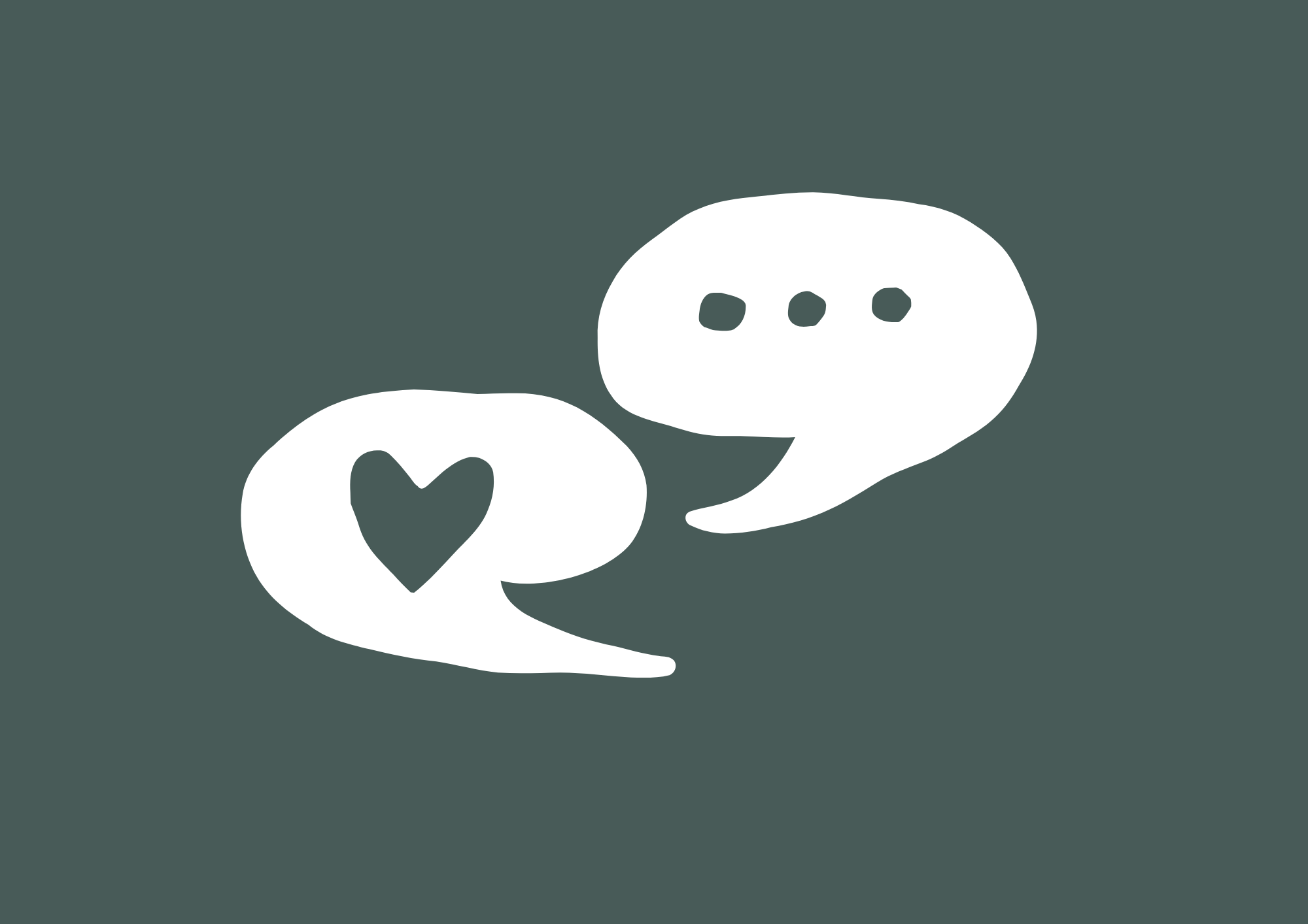 Two white speech bubbles on a dark background; one has a heart symbol, and the other has three dots indicating conversation.