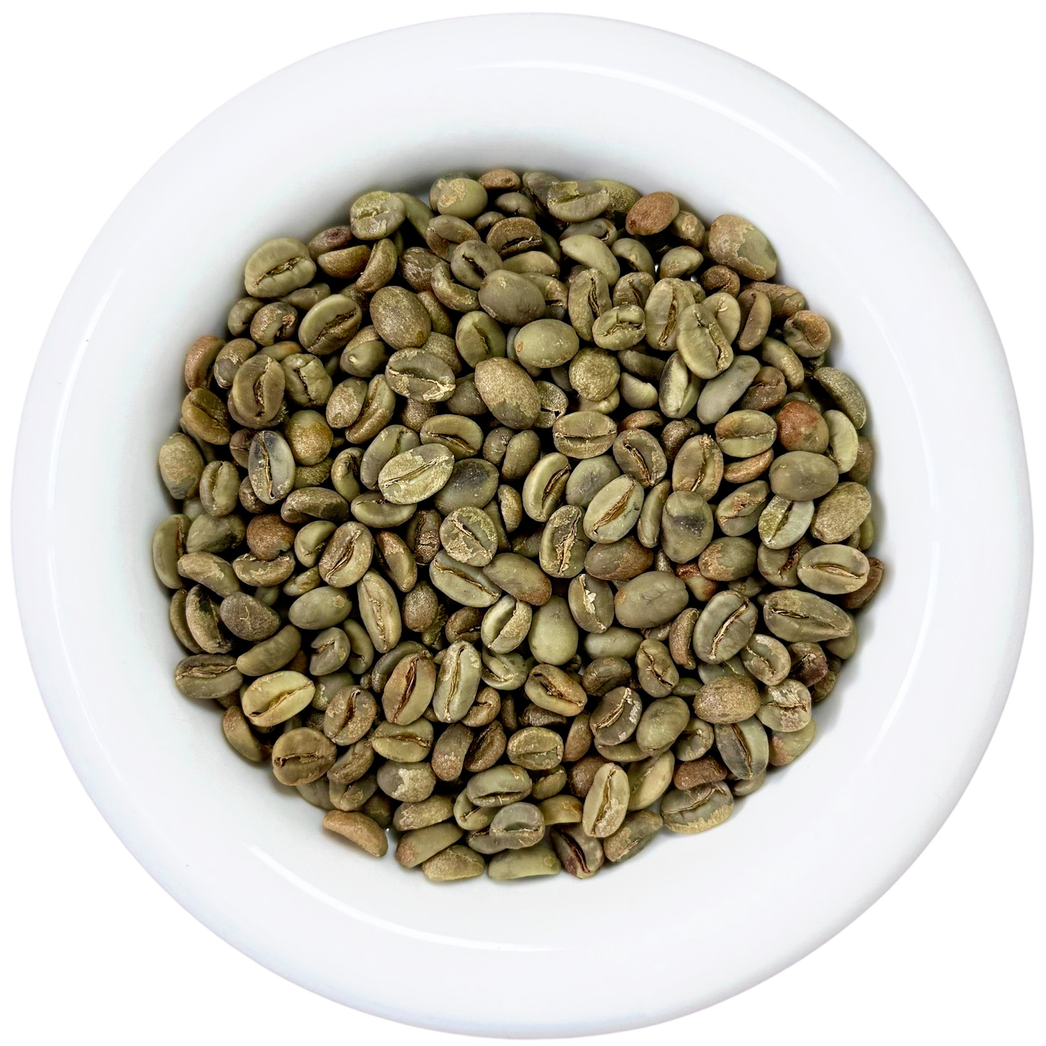 White bowl filled with premium Kintamani Arabica green coffee beans, Honey process, Grade 1 specialty coffee from Kintamani Bali - Premium Indonesian Green Coffee Beans Exporter