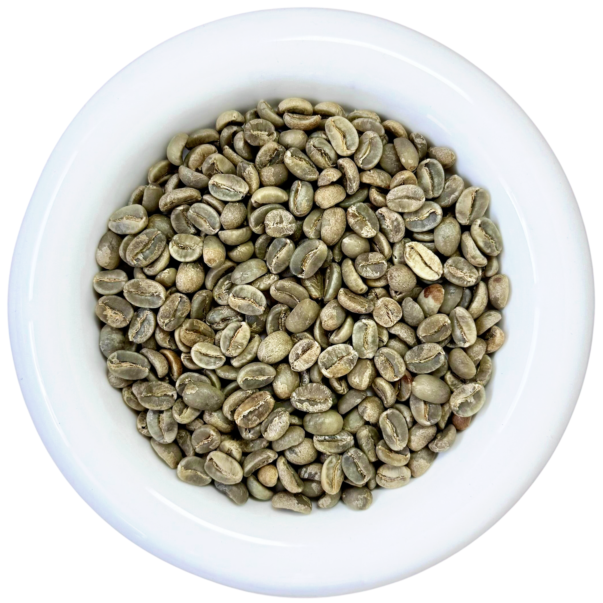 White bowl filled with premium Tim Tim Arabica green coffee beans, Full wash process, Grade 1 specialty coffee from Ermera South Timor - Premium Indonesian Green Coffee Beans Exporter