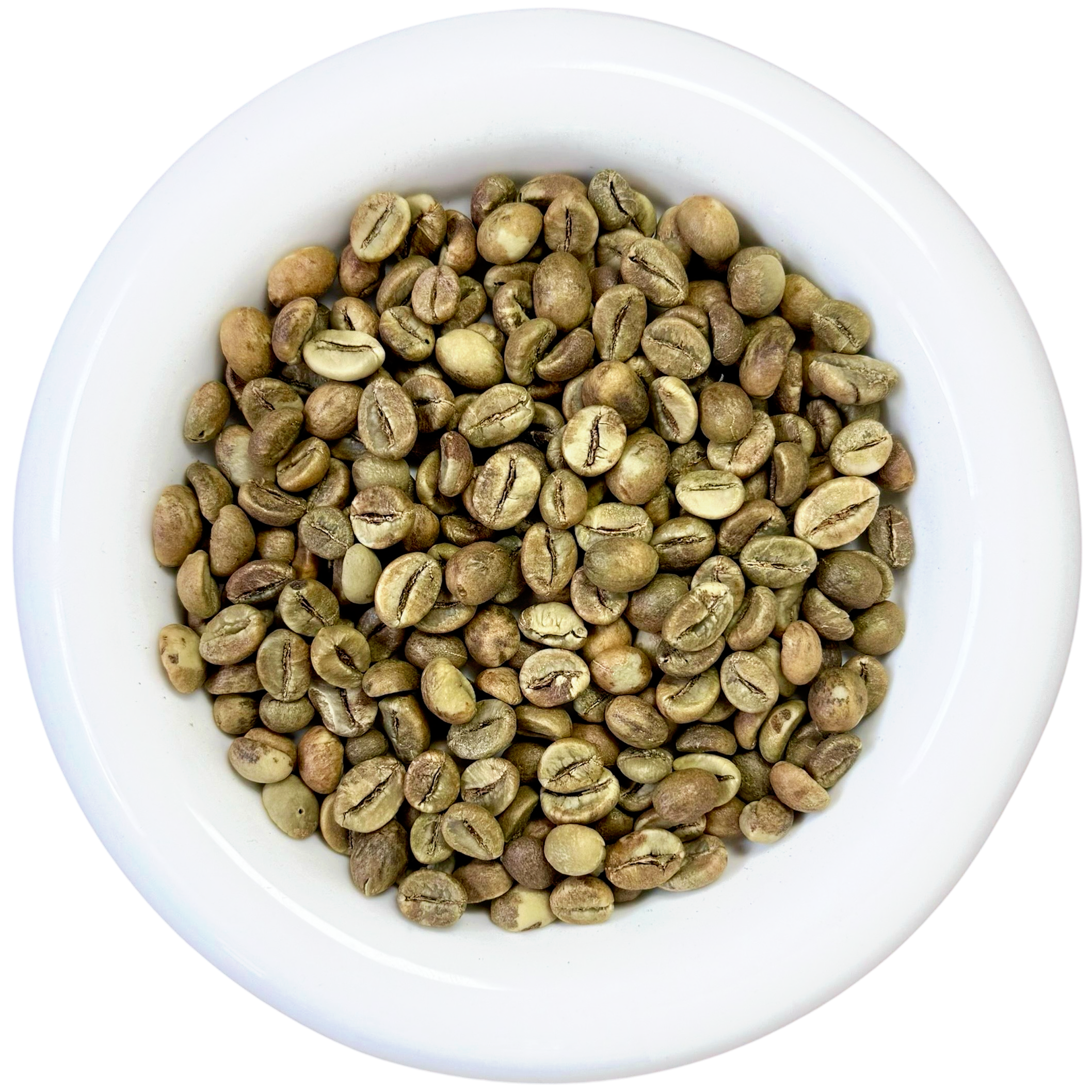 White bowl filled with premium Temanggung Robusta green coffee beans, Natural process, Grade 1 specialty coffee from Central Java - Premium Indonesian Green Coffee Beans Exporter