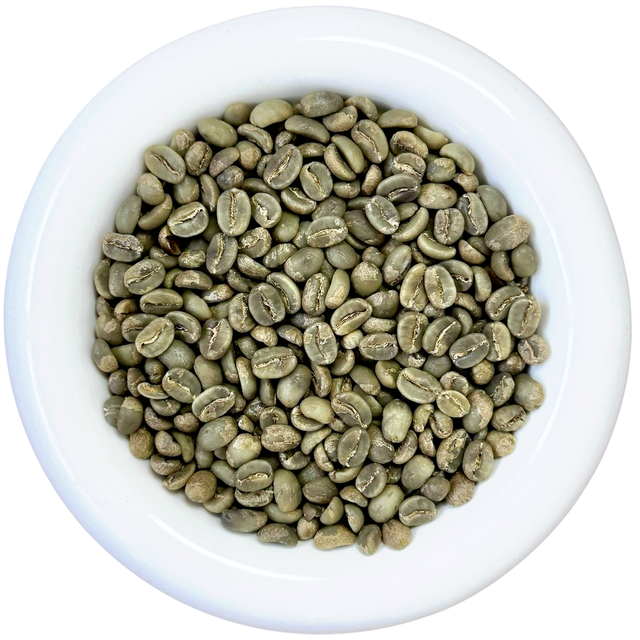 White bowl filled with premium Ijen Blue Mountain Arabica green coffee beans, Full wash process, Grade 1 specialty coffee from Ijen East Java - Premium Indonesian Green Coffee Beans Exporter