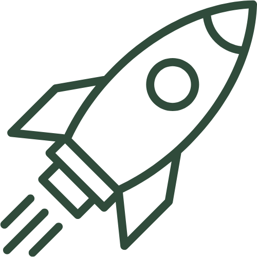 Line drawing of a rocket taking off with exhaust flames.