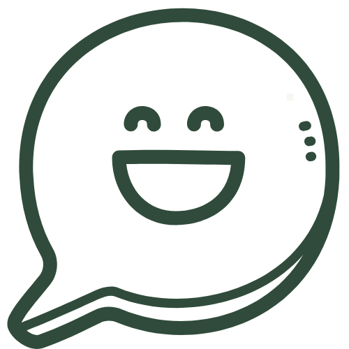 A digital illustration of a speech bubble with a smiling, happy face inside.