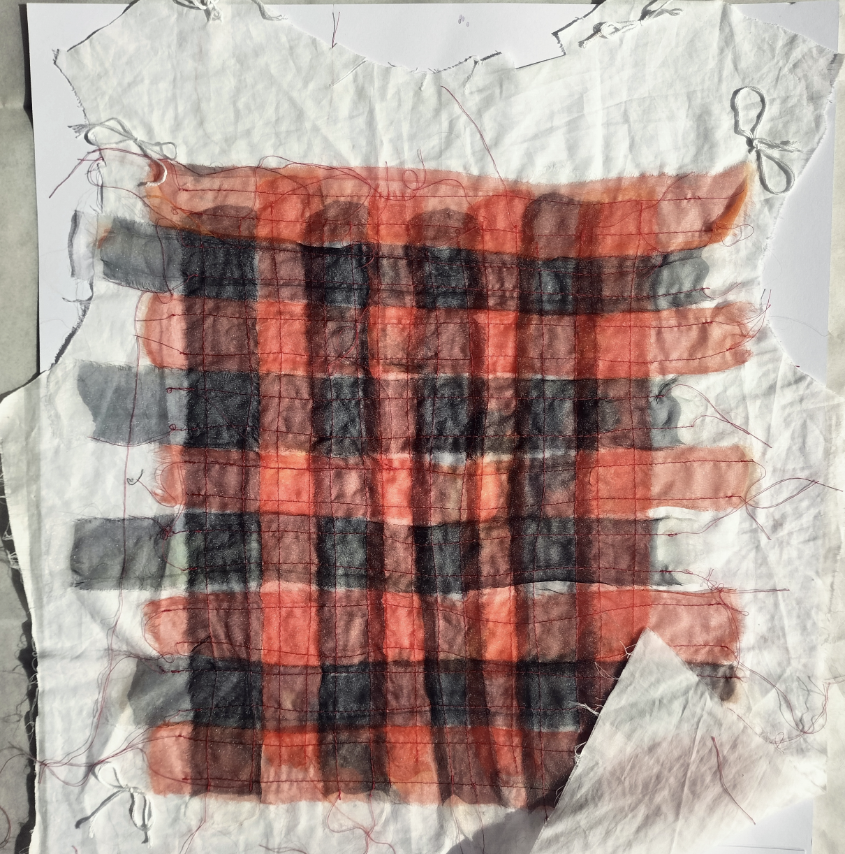 Heat sublimated polyester organza layered and woven on cotton/silk blend