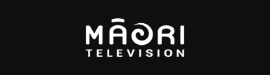 Logo for Maori Television with white text on black background