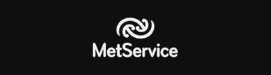MetService logo with stylized swirl icon and white text on black background