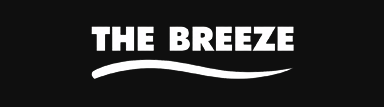 Black background with white text reading 'THE BREEZE' and a swooping line underneath.