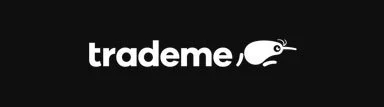 TradeMe logo with black background and white text, featuring a bird icon.