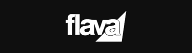 Logo with the word 'flava' in bold white letters on a black background