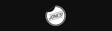 Black circular pin with white text reading 'Jones!'