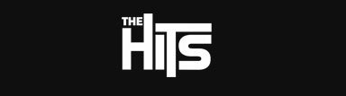 Black background with white text saying 'The Hits' in a stylized font.