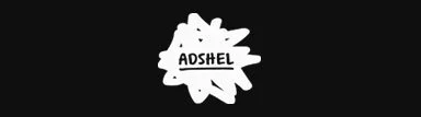 Black background with a white splatter shape and the word 'ADSHEL' written inside
